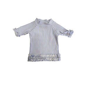 Rufflebutts Blue White Striped Girl 6/12 M Rash Guard Ruffle Trim 3661